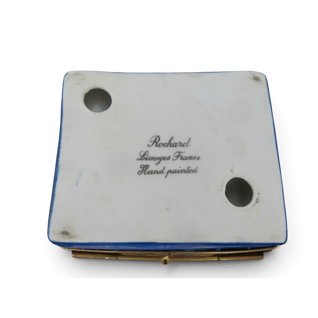 Blue Limoges France Rochard Porcelain Cigar Tobacco Trinket Box With Removable Cigar For Sale - Image 8 of 8