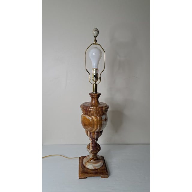 Vintage Banded Onyx Marble Urn Table Lamp With Stone Finial For Sale In West Palm - Image 6 of 13