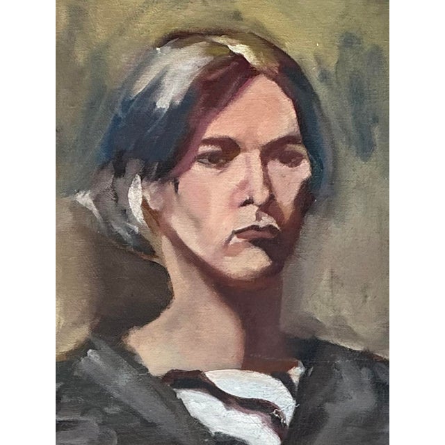 Mid-Century Modern Vintage Original Oil Portrait on Canvas For Sale - Image 3 of 12