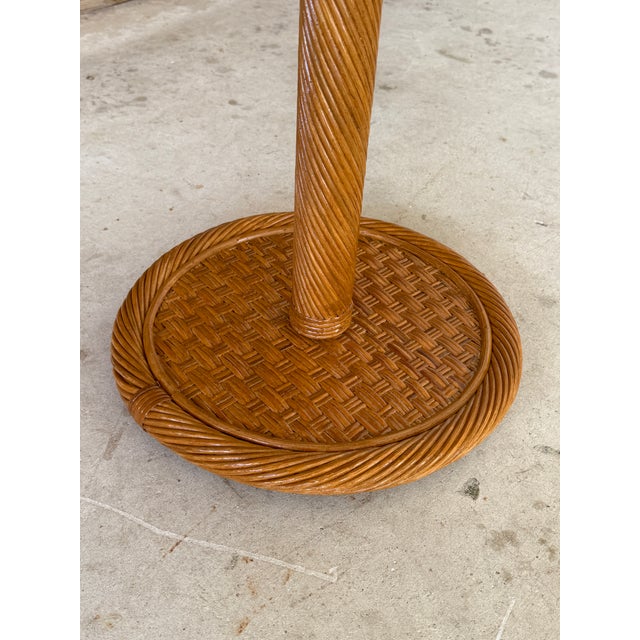 Mid-20th Century Coastal Twist Rattan Floor Lamp With Two-Tier Table and New Shade For Sale - Image 11 of 12