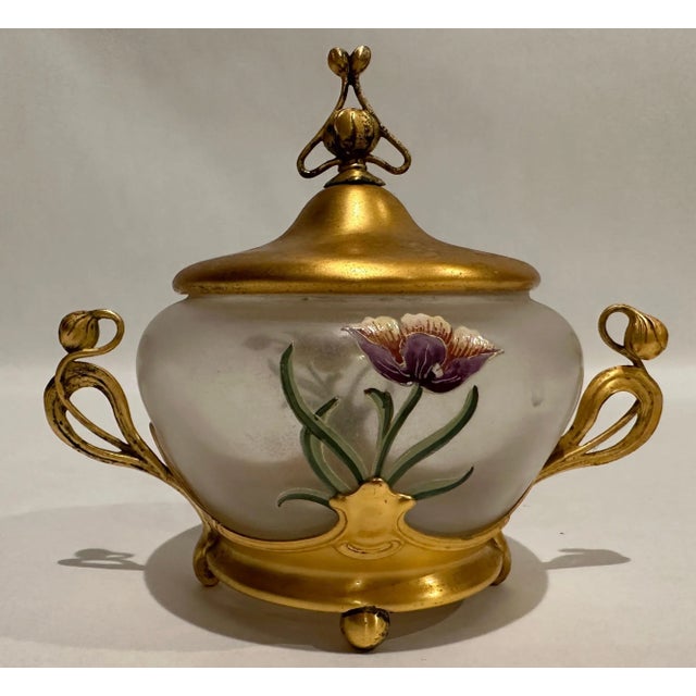 Art Nouveau Late 19th Century WMF Gilt and Painted Glass Covered Box For Sale - Image 3 of 6