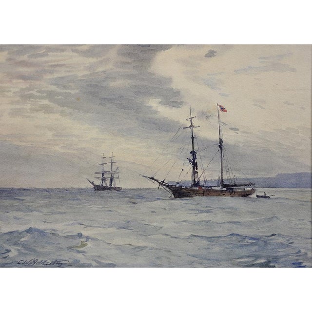 Charles William Adderton. English ( b.1866 - d.1944 ). Norwegian Barques at Anchor, Lyme Bay. Watercolour. Signed Lower...