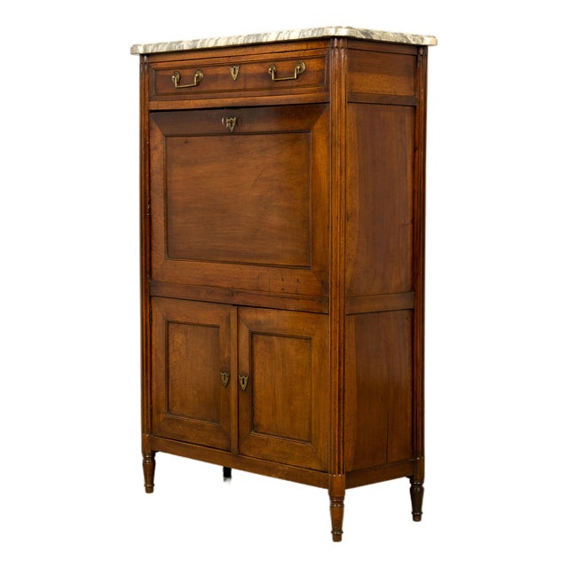 Late 18th Century French Louis XVI Walnut Secretary Desk With Marble Top For Sale
