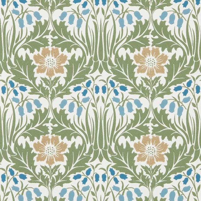 Morris & Co. Woodbell & Anemone Wallpaper in Woad/Nettle- a sample For Sale