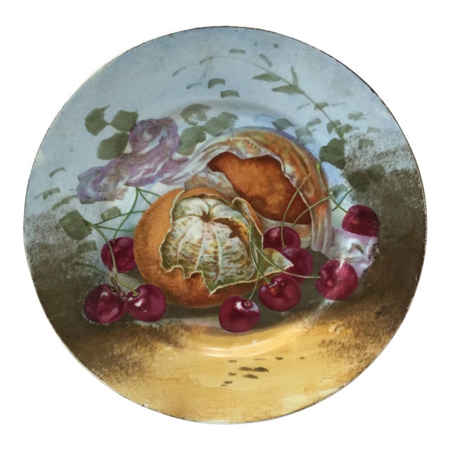 Early 20th Century French Porcelain Oranges & Cherries Plate Limoges For Sale