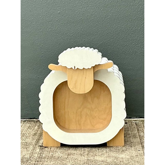 Wood Vintage Sculptural Wood Sheep Low Stool For Sale - Image 7 of 13
