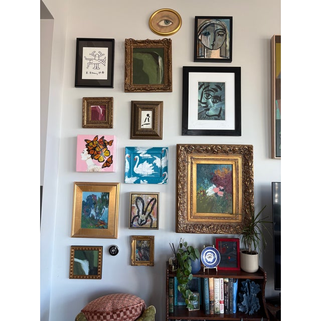 Wood Contemporary McKenzie Dove Abstract Painting in Vintage Frame For Sale - Image 7 of 8