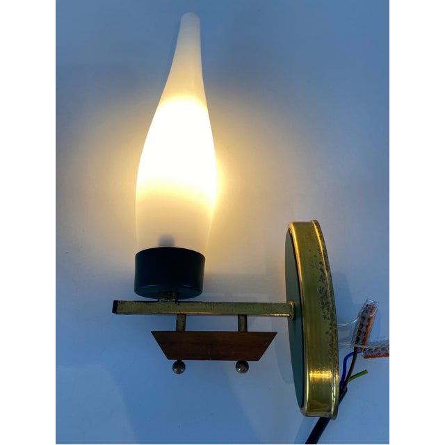 1960s Midcentury Brass and Opaline Glass Wall Lamps, Italy, 1960s - A Pair For Sale - Image 5 of 7
