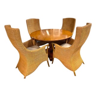 1960s Attributed Tommy Bahama Florida Regency Wicker Dining Set For Sale
