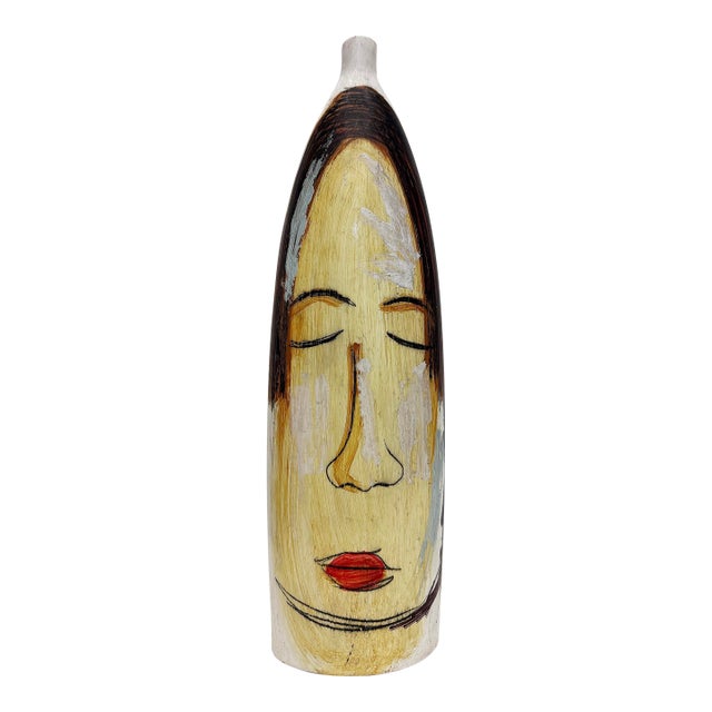 Huge Mexican Artist Yuri Zatarain Face Vase Painted on Both Sides, Oleo Series For Sale