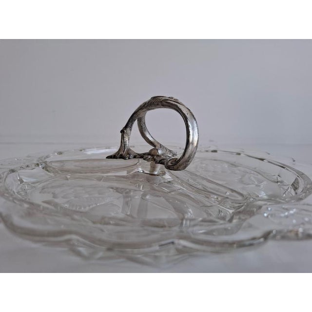 Art Deco Pressed Glass Divided Serving Dish with Alpaca Handle, 1930 For Sale - Image 11 of 18