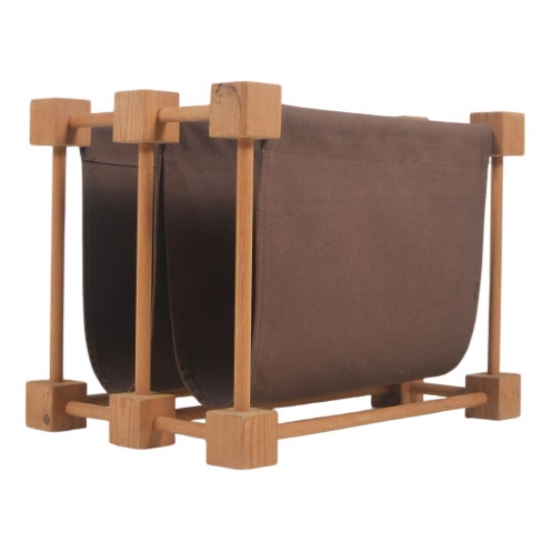 Double Magazine Holder in Wood and Linen, 1960s For Sale