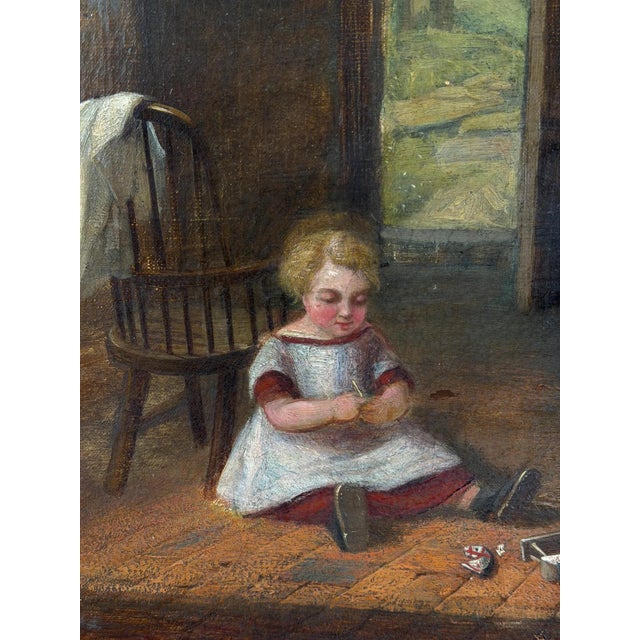 British Artist, Victorian Cottage Interior with Mother and Children, 1860-1870, Oil on Canvas For Sale - Image 18 of 18