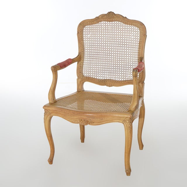 1900 - 1909 Antique French Louis XV Fruitwood & Cane Arm Chair 1900 For Sale - Image 5 of 12
