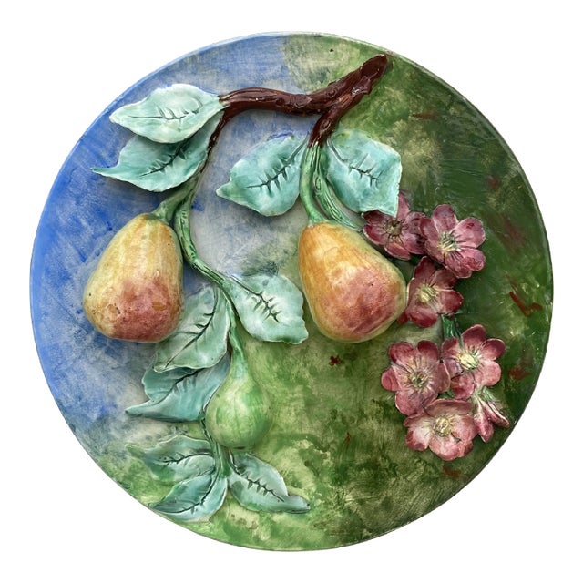 19th Century Majolica Pears Wall Platter Longchamp For Sale