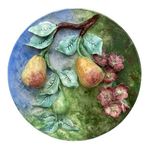 19th Century Majolica Pears Wall Platter Longchamp