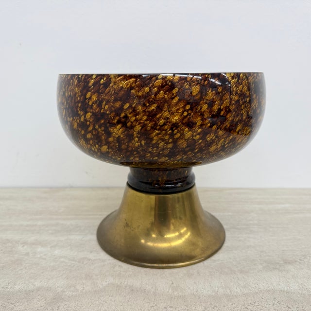 Italian Murano Glass with Brass Centerpiece Bowl, 1970s, in Good conditions. Designed 1970 to 1979
