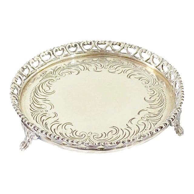 Vintage Engraved Footed Portuguese 833 Silver Salver For Sale In New York - Image 6 of 6