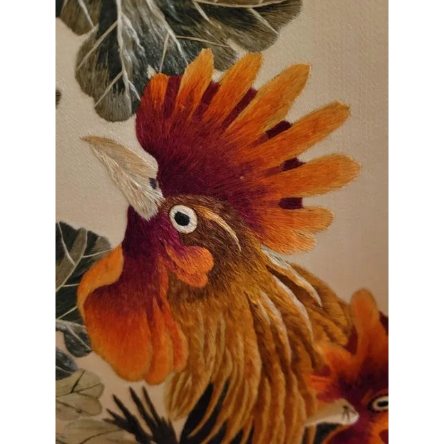 Vintage Old Chinese Silk Embroidery of Rooster Scroll For Sale In Raleigh - Image 6 of 13