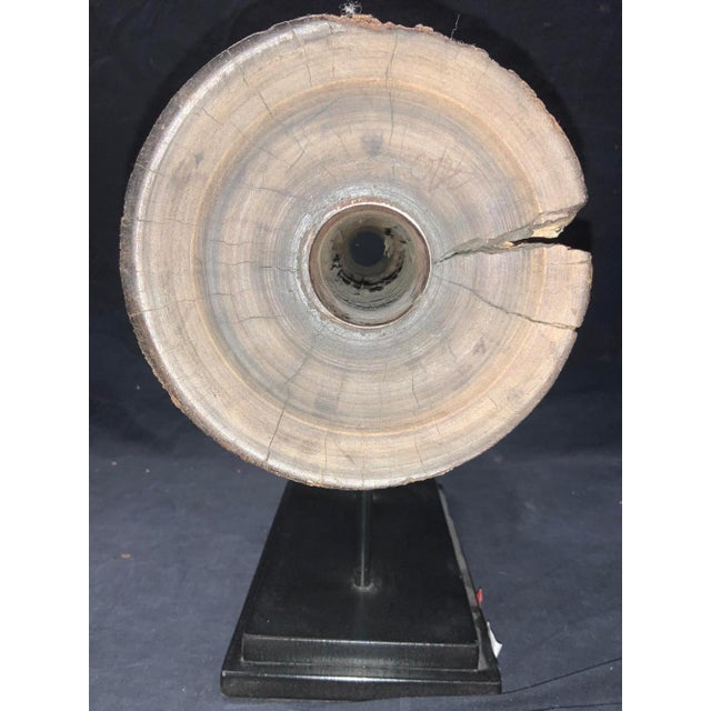 Asian Antique 19th Century Antique Wooden Wagon Wheel Axel Sculpture on Stand For Sale - Image 3 of 8