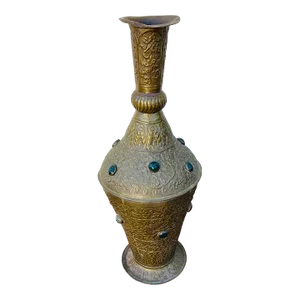 Early 20th Century Middle Eastern Brass Vessel With Inlaid Stones