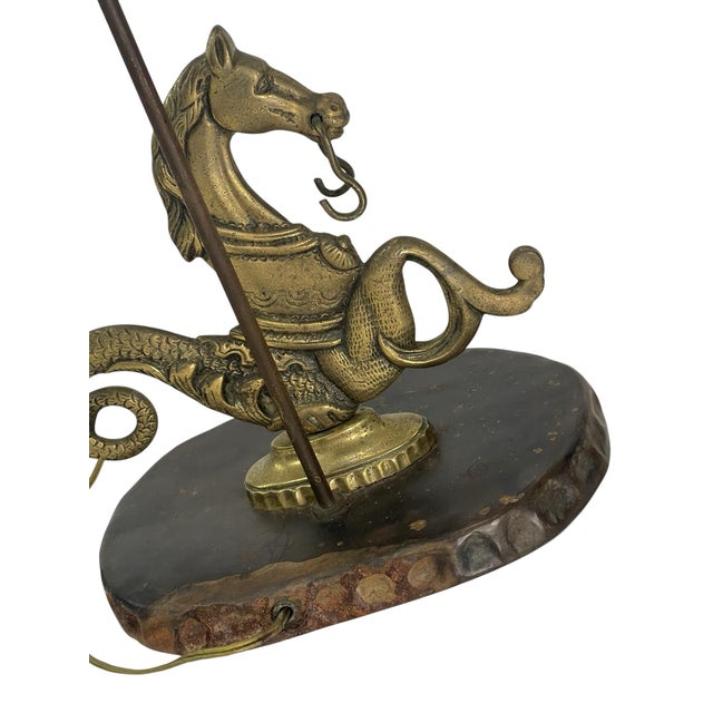 1940s Mid-20th Century Italian Cast Brass Hippocamp Table Lamp For Sale - Image 5 of 12