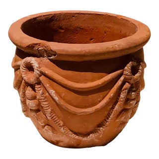 Antique English Terracotta Festoon Terrace Pot - C. 1900 For Sale