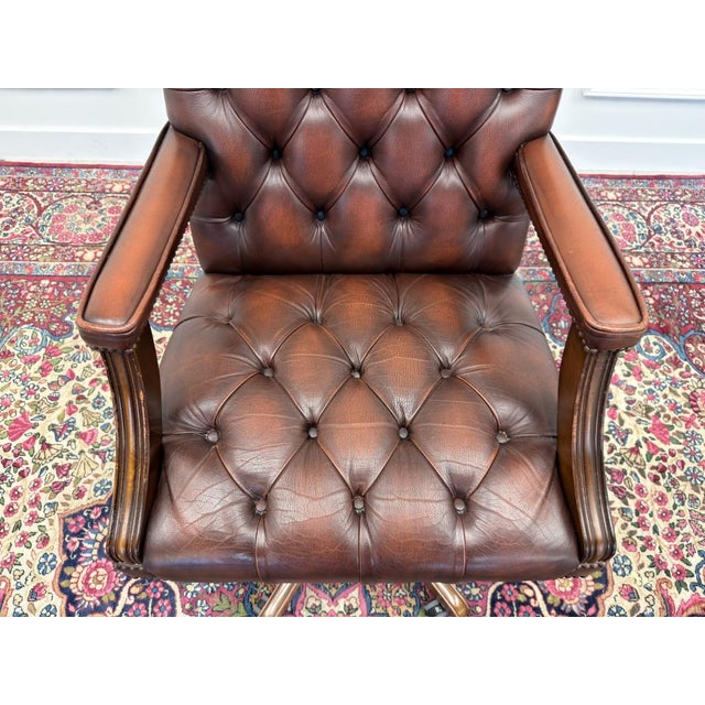English Oxblood Chesterfield Office Chair For Sale - Image 6 of 8