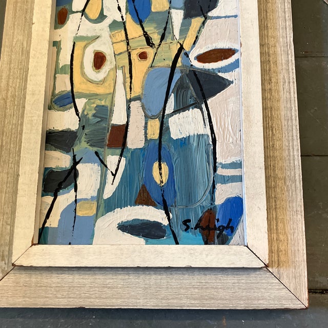 Original 5.75 x 11 painting on artist board signed bottom right Overall size with vintage frame is 8 x 13.5