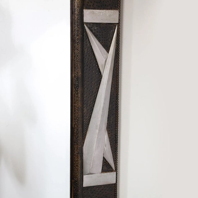1930s 1930s Art Deco Wrought Iron Mirror with Stylized Cubist Detailing & Floral Elements For Sale - Image 5 of 13