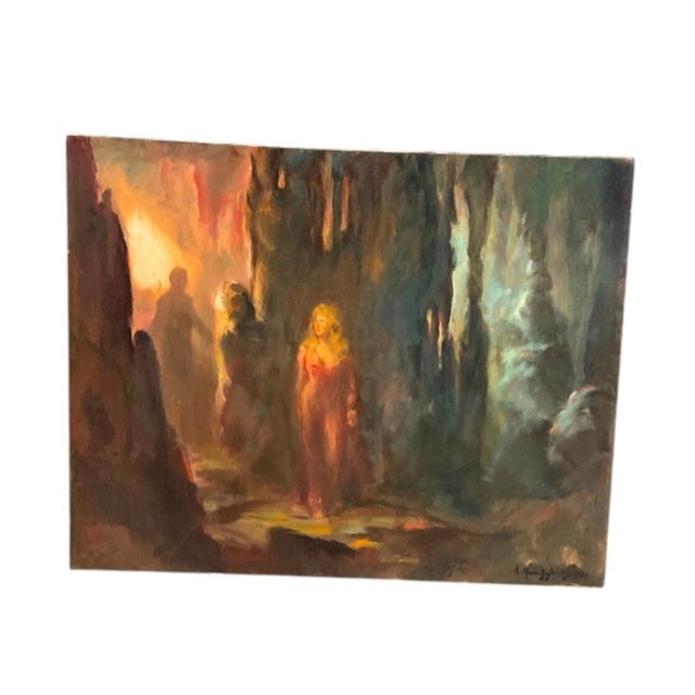 Figurative Antique Painting – Mystical Cave Figure Oil on Canvas (1980) For Sale - Image 3 of 12
