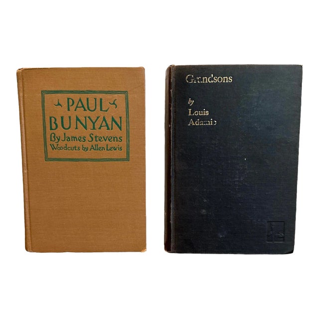 1920s Hardcover Books First Edition Grandsons Louis Adamic and Paul Bunyan James Stevens Woodcuts Allen Lewis - Set of 2 For Sale