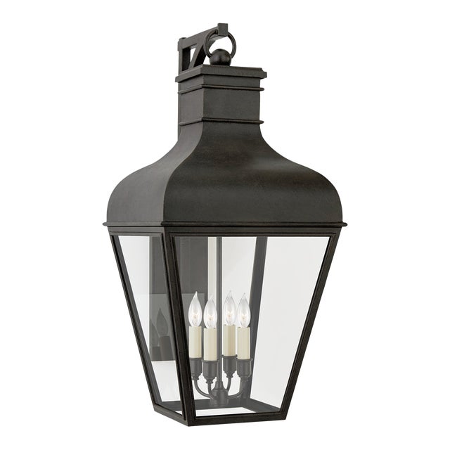 Chapman & Myers for Visual Comfort Signature Fremont Medium Bracketed Wall Lantern in French Rust with Clear Glass For Sale