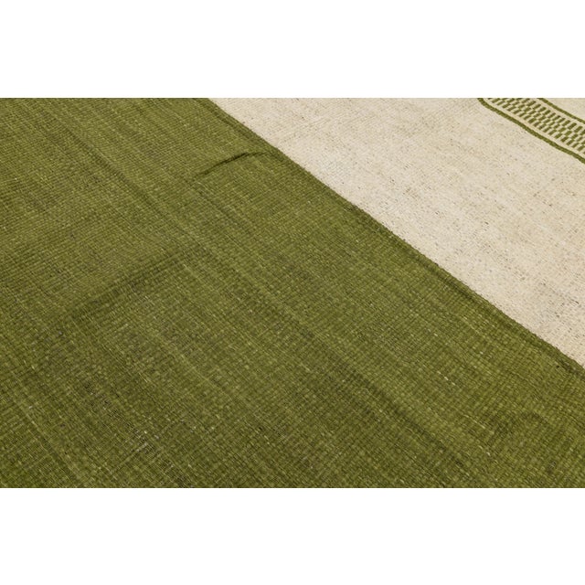 Textile Modern Color-Blocked Kilim: Sage & Cream Flatweave Wool Area Rug 8x12 For Sale - Image 7 of 11