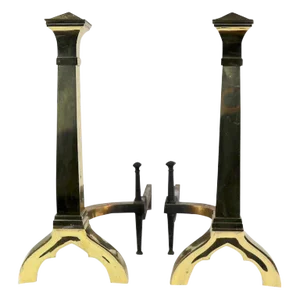 Gothic Revival Brass Andirons Firedogs in the Style of Augustus Pugin - a Pair