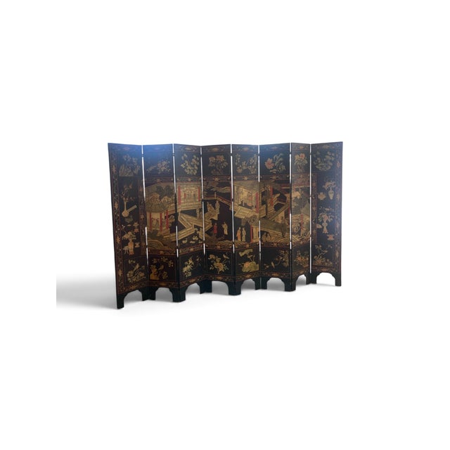 Chinoiserie 18th Century Coromandel Pagoda 8 Panel Folding Screen For Sale - Image 3 of 14