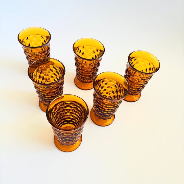 Cubist Amber Glass Iced Tea Tumblers - Set of 6 - Whitehall by Colony For Sale - Image 10 of 11