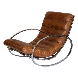 Renato Zevi Leather Rocking Chair from Selig, 1970 For Sale