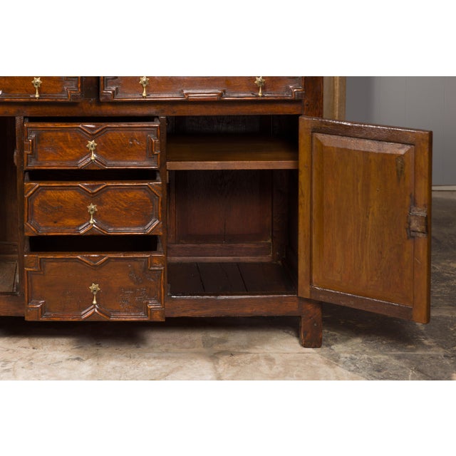 English English 19th Century Oak Dresser Base with Geometric Front, Drawers and Doors For Sale - Image 3 of 12