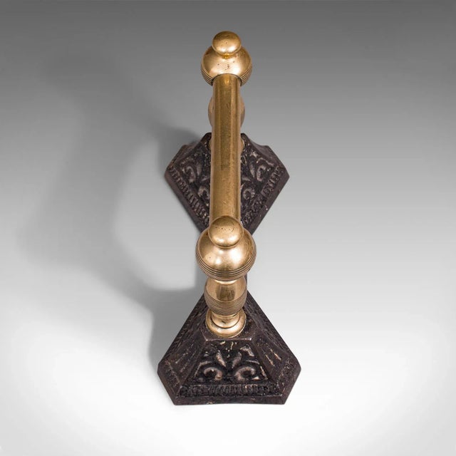 Brass C.1880 Victorian Antique English Brass Iron Fireside Tool Rests Fire Dog- a Pair For Sale - Image 8 of 13