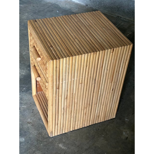 Wood 1980s Pair of Cane and Split Bamboo Nightstands For Sale - Image 7 of 12