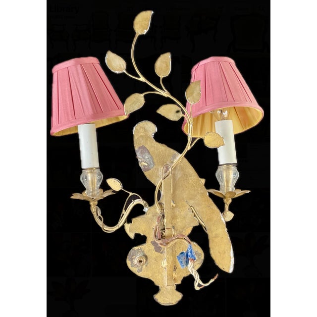 Lights Mid 20th Century French Maison Baguès Style Two-Light "Bird and Foliage" Sconces - a Pair For Sale - Image 7 of 10