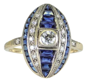 18k (750) White Gold - Natural VVS- Vs Diamond and Sapphire; Top Quality Ring