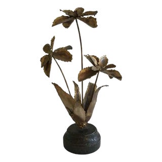 1960s Brass Flower Sculpture on Composition Base For Sale