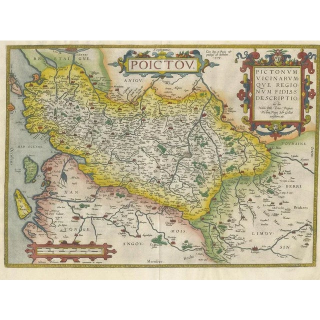 Antique map titled 'Poictou'. Original antique map of the region of Poitou, a former province of west-central France whose...