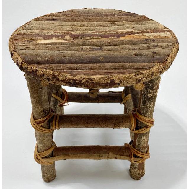 Antique Adirondack Style Natural Twig Stool or Plant Stand For Sale - Image 4 of 10