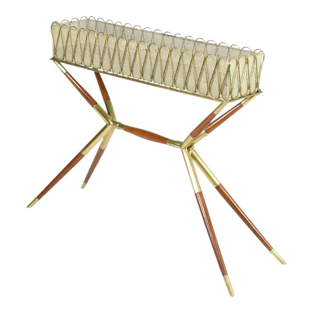 1950s Italian Brass & Teak Jardinière by Cesare Lacca For Sale