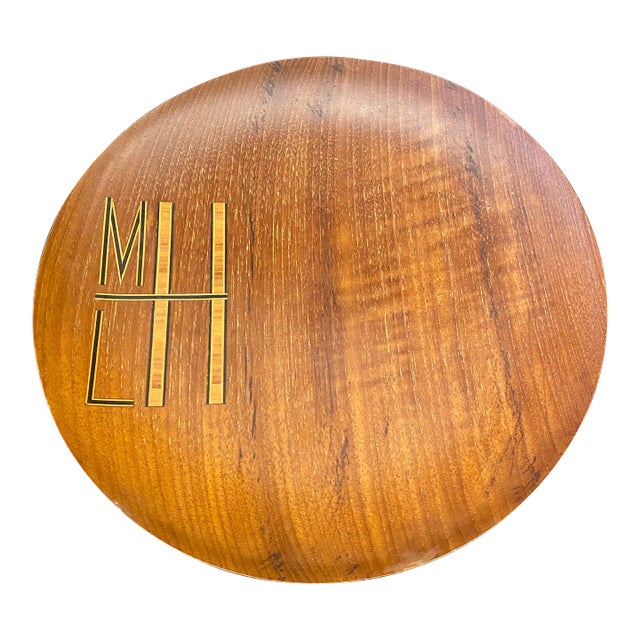 1950s Handmade Exotic Wood Bowl With Initials H, L, M Inlaid For Sale