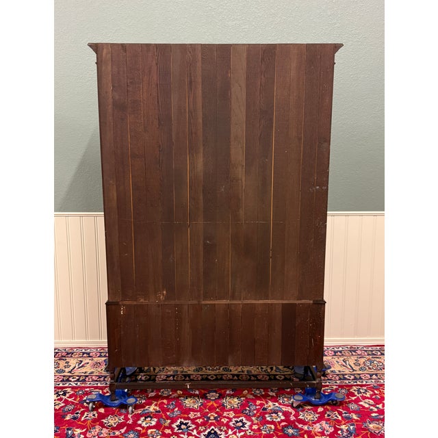 Antique English Jacobean Bookcase Cabinet Double Door Wavy Glass Tiger Oak 1930s For Sale - Image 18 of 18