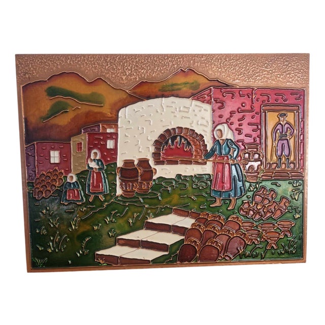 Art Deco Enameled Copper Bas-Relief, Greece, 1950s For Sale